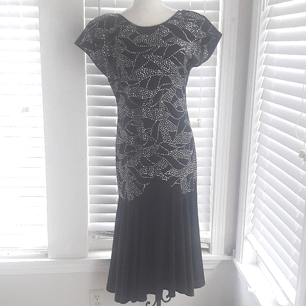 Vintage black With Silver glitter sparkly dress Made In USA Size 13/14 - Picture 1 of 13